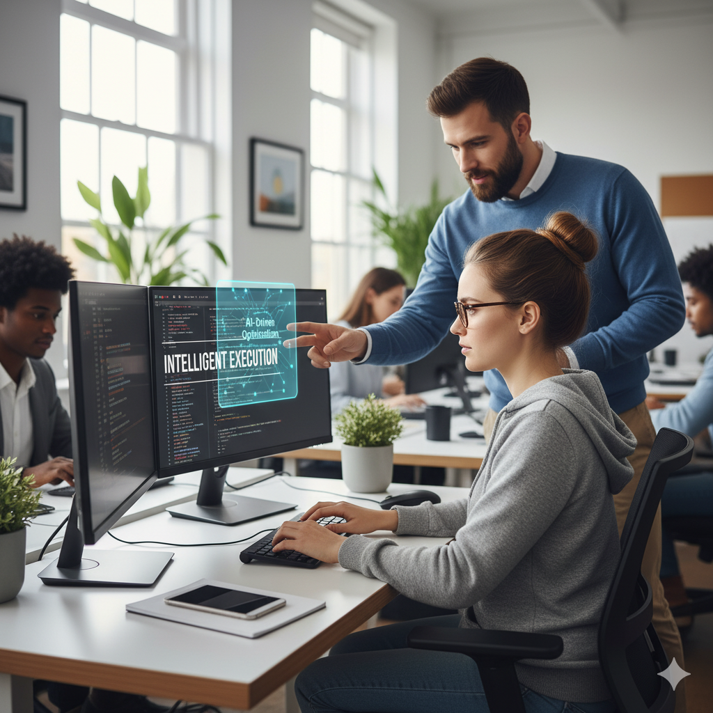 lady developer working on a solution